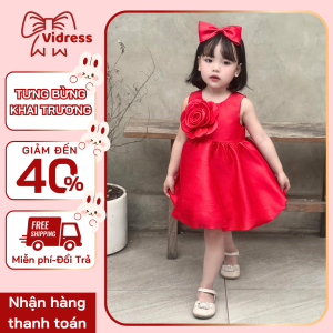 Váy bé gái đầm công chúa vải Tafta Hàn cao cấp màu đỏ đính hoa quà sinh nhật cho bé OH KIDS OH05
