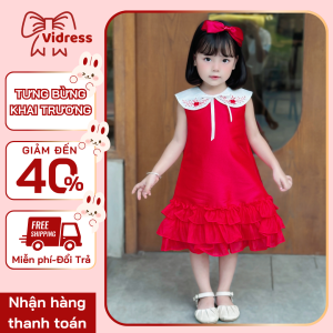 Váy bé gái đầm công chúa sát nách OH KIDS vải Tafta thêu hoa màu đỏ quà tặng sinh nhật cho bé OH04