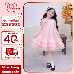 Váy công chúa bé gái màu hồng,vải voan mềm váy xòe xếp tầng, phù hợp đi tiệc, sinh nhật Vidress OH39