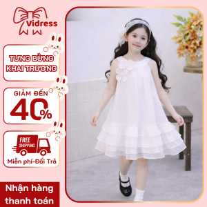 Váy công chúa bé gái màu trắng,vải voan mềm váy xòe xếp tầng,phù hợp đi tiệc, sinh nhật Vidress OH39